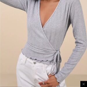 Lulu's Gray Wrap Top